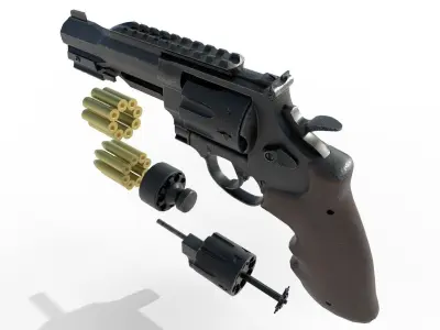 Revolver and its accessories Low-poly 3D model