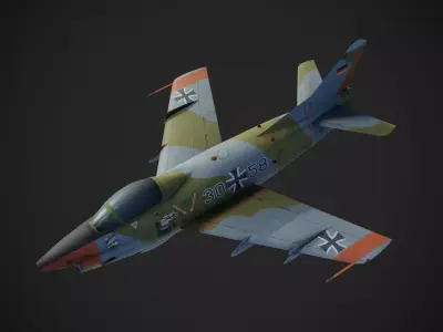 Italian aircraft  Fiat G-91 painted game model Low-poly 3D model Low-poly 3D model