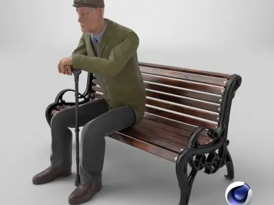 Old Man Sitting on Bench 3D model