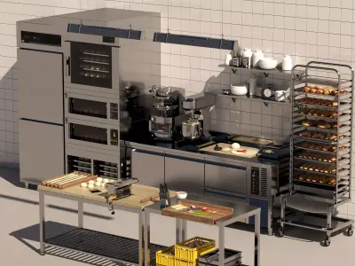 Commercial Bakery Kitchen Equipment Low-poly 3D model