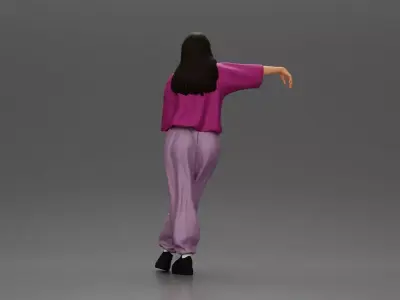 woman leaning on the car in magenta and lavender striking 3D print model
