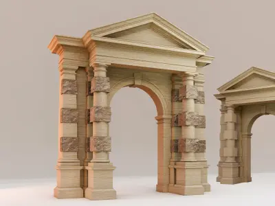 Tuscan Rusticated  Gate and Porch  Tuscan column on Gibbs 3D model