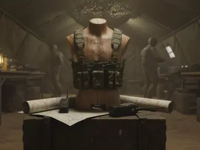 Modern Tactical Chest Rig - Multicam Camouflage Low-poly 3D model