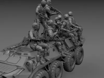 PACK 8 SOLDIERS CONFLICT UKRAINE IN BTR 80 3D print model