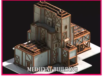 Medieval Low Poly Building  Castle Wooden Village Stone House 07 Low-poly 3D model