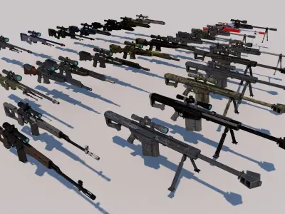 Pack Of 26 low poly PBR realistic Sniper Rifle weapons Low-poly 3D model