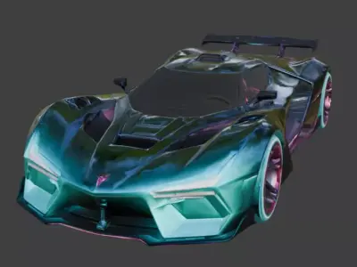 Sci-Fi Cyberpunk Neon Hypercar Low-poly 3D model