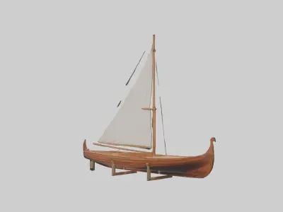 Wooden Boat Low-poly 3D model 19