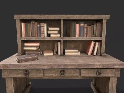 Medieval Environment Props 8 Library Furniture Pack Low-poly 3D model