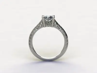 10051 diamond engagement ring with intricate filigree design 3D print model
