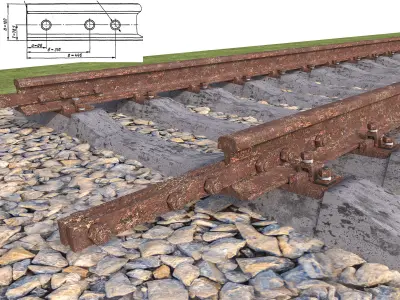 Highly detailed old railroad track 3D model