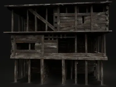 MEDIEVAL SCOUT TOWER WATCHTOWER VILLAGE GUARD WAREHOUSE BUILDING Low-poly 3D model