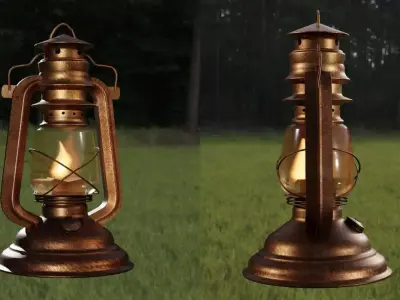 3D Old Lantern with Flame Animated  Blender 3D model