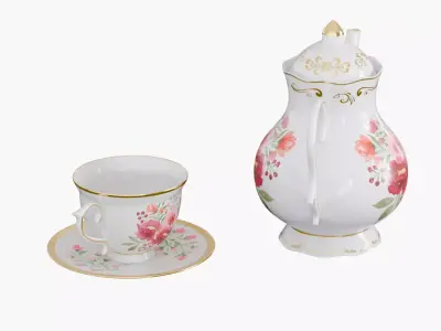 Vinatge teaset Low-poly 3D model