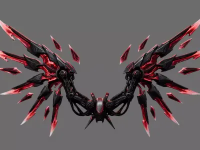 Crimson Shattered Wings 3D Model - Sci-Fi Mech Low-poly 3D model