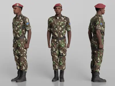 Somali Soldier Stands at Attention Fur 3D model