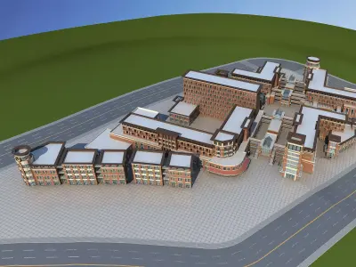 Architecture school building in middle of field 3D model