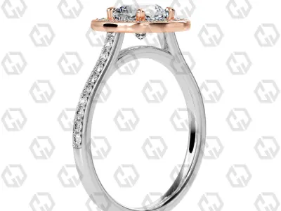 Ring 192 Cushion Shape Cathedral Halo pave set with Gems 3D print model