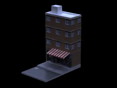 single building and with shopping Free low-poly 3D model