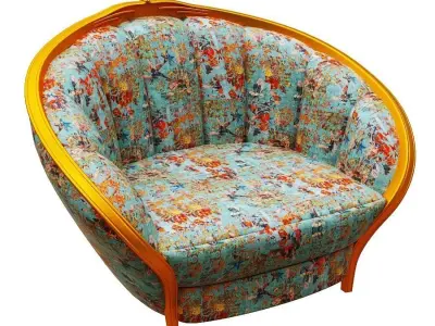 Armchair orange and chair with floral pattern Low-poly 3D model