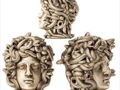 Decorative metal bust figurine of Gorgon Medusa decor 3D model