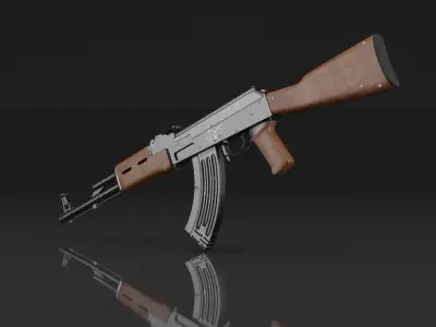 Game Ready AK-47 Kalaschnikov Gun with Magazine and Bullets Low-poly 3D model
