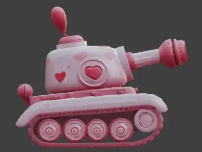 Stylized Valentine Battle Tank 3D Model Low-poly 3D model