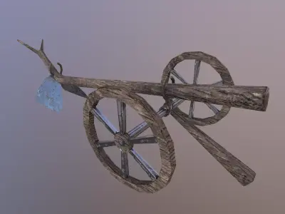 Low Poly Hoe wheeled cannon with antlers Low-poly 3D model