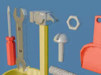 lowpoly Industrial Tools pack 36 items Low-poly 3D model