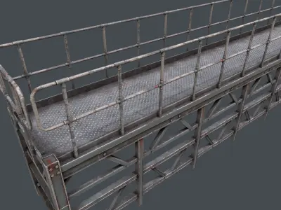 Modular Industrial Walkway Platform with Guardrails Low-poly 3D model