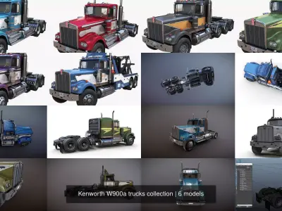 Kenworth W900a trucks collection 3D Model Pack