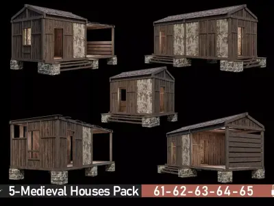Medieval Houses Pack 61-62-63-64-65 - 4K Textures Game Ready Low-poly 3D model