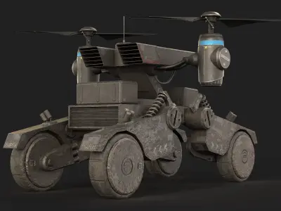  Tactical Wheeled UAV with Dual Propeller Lift System Low-poly 3D model