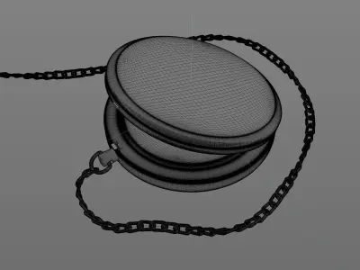 An intricate gold antique pocket watch attached to a chain 3D model