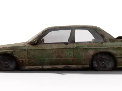 Abandoned Car 01 - Post-Apocalyptic Rusted Sedan Low-poly 3D model