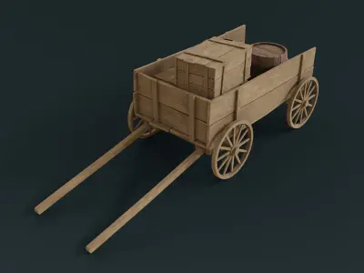 Wooden Cart Low-poly 3D model