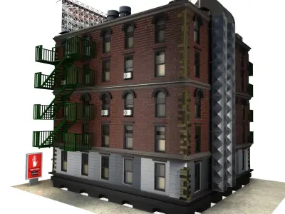 City Street Building  3D Model Free low-poly 3D model