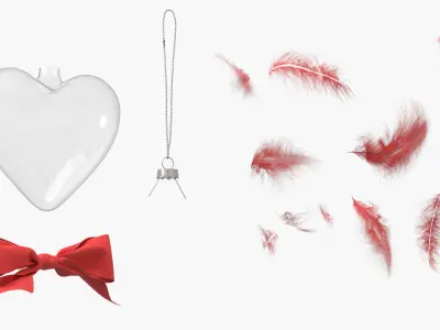 Clear Glass Remembrance Heart with Red Feather Inside 3D model