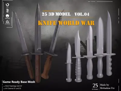 25 3D Model Knife WW12 Base Mesh - VOL 04 - Game Ready Low-poly 3D model