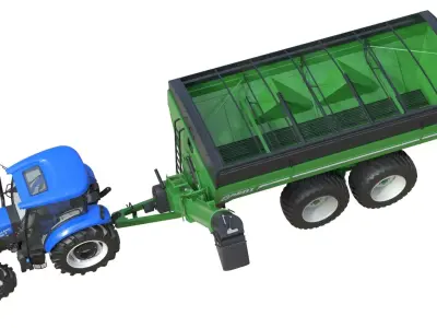 New Holland WorkMaster Tractor and Brent cart Low-poly 3D model
