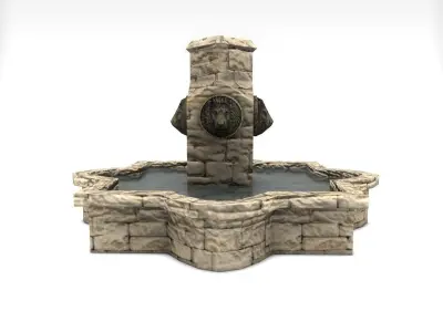 Stone fountain with lion heads Low-poly 3D model
