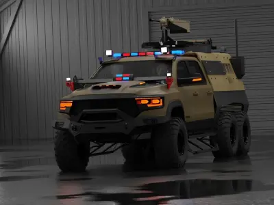6x6 Armored Tactical Off Road Truck  Military Vehicle Rigged  3D model