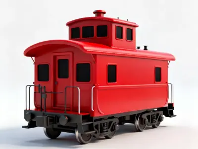 Stylized Cartoon Toy Caboose Red Train 3d model Low-poly 3D model