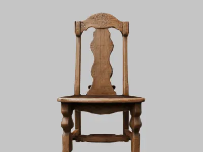 Medieval simple wooden chair furniture Low-poly 3D model