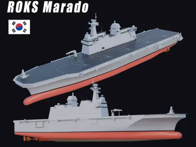 Dokdo-class  ROKS Marado amphibious assault ship Low-poly  3D model
