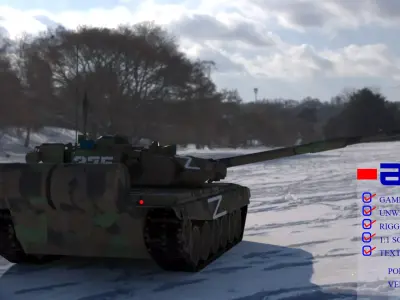 High Quality T90A Main Battle Tank with Iconic Z Marking  Low-poly 3D model