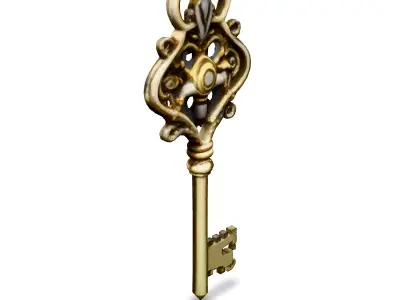 Ornate Gold Key 3D Model Low-poly 3D model