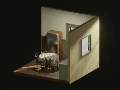 isometric interior dinning room 3D model