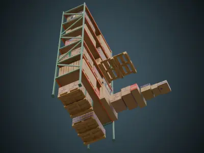 Cardboard Boxes Pallet And Shelf 2A Low-poly 3D model