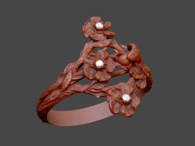 Luxury flower ring design blossom royal Sakura petal 3D print model